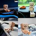 Shaking Wooden Man Figurine for Car Dashboard Decor with 12 Magnetic Expressions, Fun Dancing Feet Doll, Perfect Car Ornaments, and Wood Desktop Decor for Personalized Vehicle and Home Style