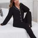 Button Up Pajamas for Women Long Sleeve Sleepwear Soft Loungewear Ladies Pjs Set XS-XXL (Black, M)