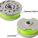 THTEN WA0014 Trimmer Replacement Spools for Worx WG168 WG184 WG190 WG191 Weed Eater String Edger Spool Line Refills Parts Auto-Feed 20ft 0.080" with WA0037 Cap Covers (6 spools,2 Cap)