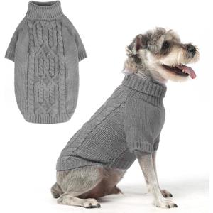 EXPAWLORER Dog Sweater - Fleece Pullover Knitwear with Leash Hole, Turtleneck Fall Dog Holiday Clothes with Reflective Yarn for Small Medium Dogs Puppy, Grey M