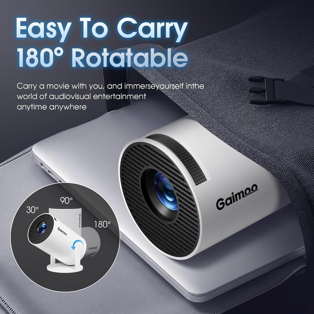 Gaimoo [Built-in App] 1080P FHD 4K 2024 Upgraded Mini Projector Portable Dual Control with Mouse Android TV WiFi 6 BT5.2 180° Rotation HDMI/TV Stick/USB/PS5, with HDMI and Mouse