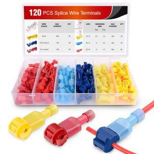 Nilight - 50004R 120 Pcs/60 Pairs Quick Splice Wire Terminals T-Tap Self-stripping with Nylon Fully Insulated Male Quick Disconnects Kit