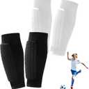 2Pairs Shin Guards Soccer,Ski Guards Socks Calf Compression Sleeve with Honeycomb Pads, Breathable Elastic Anti-Collision for Skiing Snowboarding,Soccer Equipment Ideal for Playing Training (Small, Black and White)