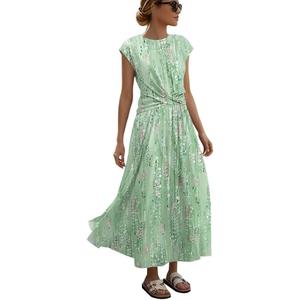 ETCYY Women's Summer Dresses Maxi Dress 2026 Sundresses Vacation Beach Dress Striped Twisted Front Long Dresses with Pockets,Dewdrop Green,X-Large
