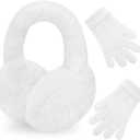 YSense Ear Muffs for Winter Women Foldable Fluffy Cute Earmuffs Cold Weather Ear Warmers Faux Fur Adjustable Headband (Bone White)
