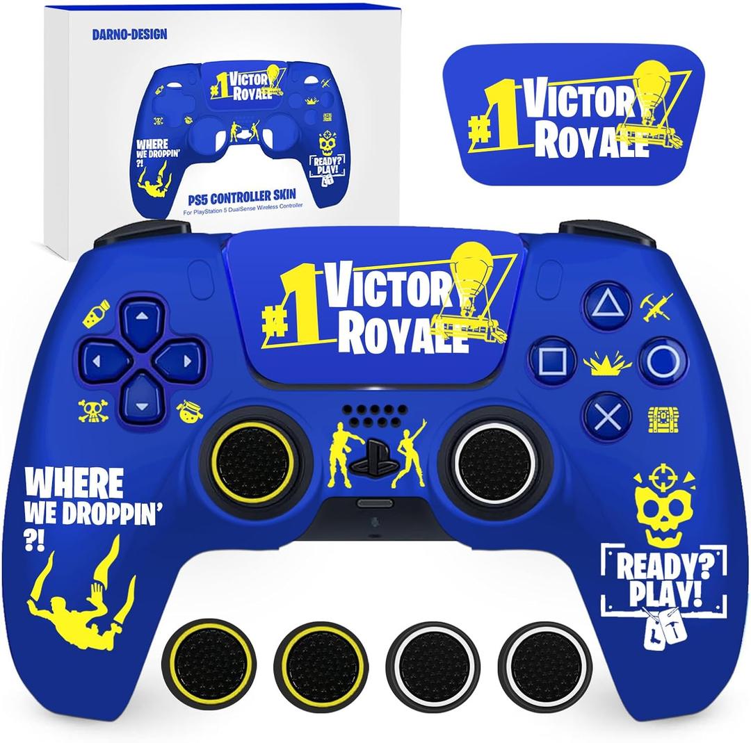 Darno Design Blue Skin for Ps5 Controller, Silicone Cover Accessories for PS5 Controller, Ps5 Controller Grip, 4 Pcs Thumb Grip Gaps with Touch Pad Sticker - for Fortnite