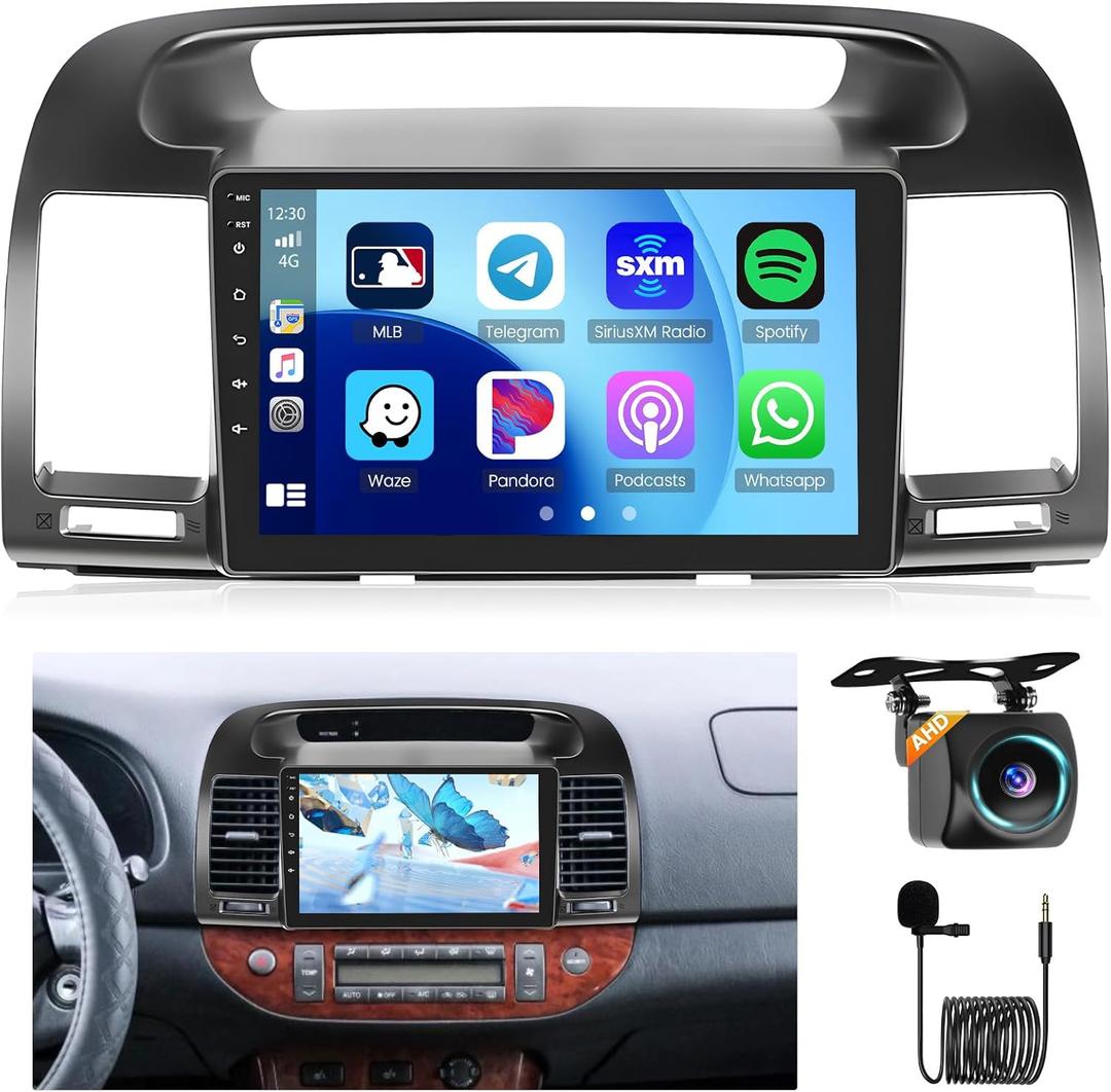 8 Cores 4+64G Radio for Toyota Camry 2001 2002 2003 2004 2005 2006, 9'' Touchscreen for Camry Head Unit with Wireless CarPlay Android Auto Bluetooth5.0 32EQ1280*720 GPS Backup Camera
