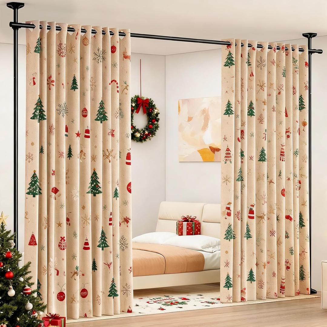 Room Divider Curtain Rod, No Drilling Room Separator for Space Partition Adjustable 4-10ft(H) 28-70inch(W) Heavy Duty Temporary Wall Divider Floor to Ceiling Tension Rod, Black