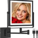 Ruacq Rechargeable Wall Mounted Makeup Mirror with Lights, Double Sided 1X/10X Magnifying Vanity Mirror with 3 Color Lighting, Touch Screen Dimmable, 360 Rotation Extension Foldable Arm(Matte Black)