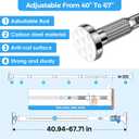 AIZESI 41-67 Inch Heavy Duty Silver Tension Curtain Rod - No Drilling, Adjustable, Rust-Proof for Outdoor, Living Room, Bathroom