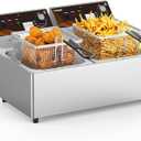 Commercial Deep Fryer with Baskets 20.7Qt Dual Tank Upgraded Electric Countertop Fryer Heavy Duty 1mm Thickened Stainless Steel Deep Fryers, 120V, 3600W, UL Certified
