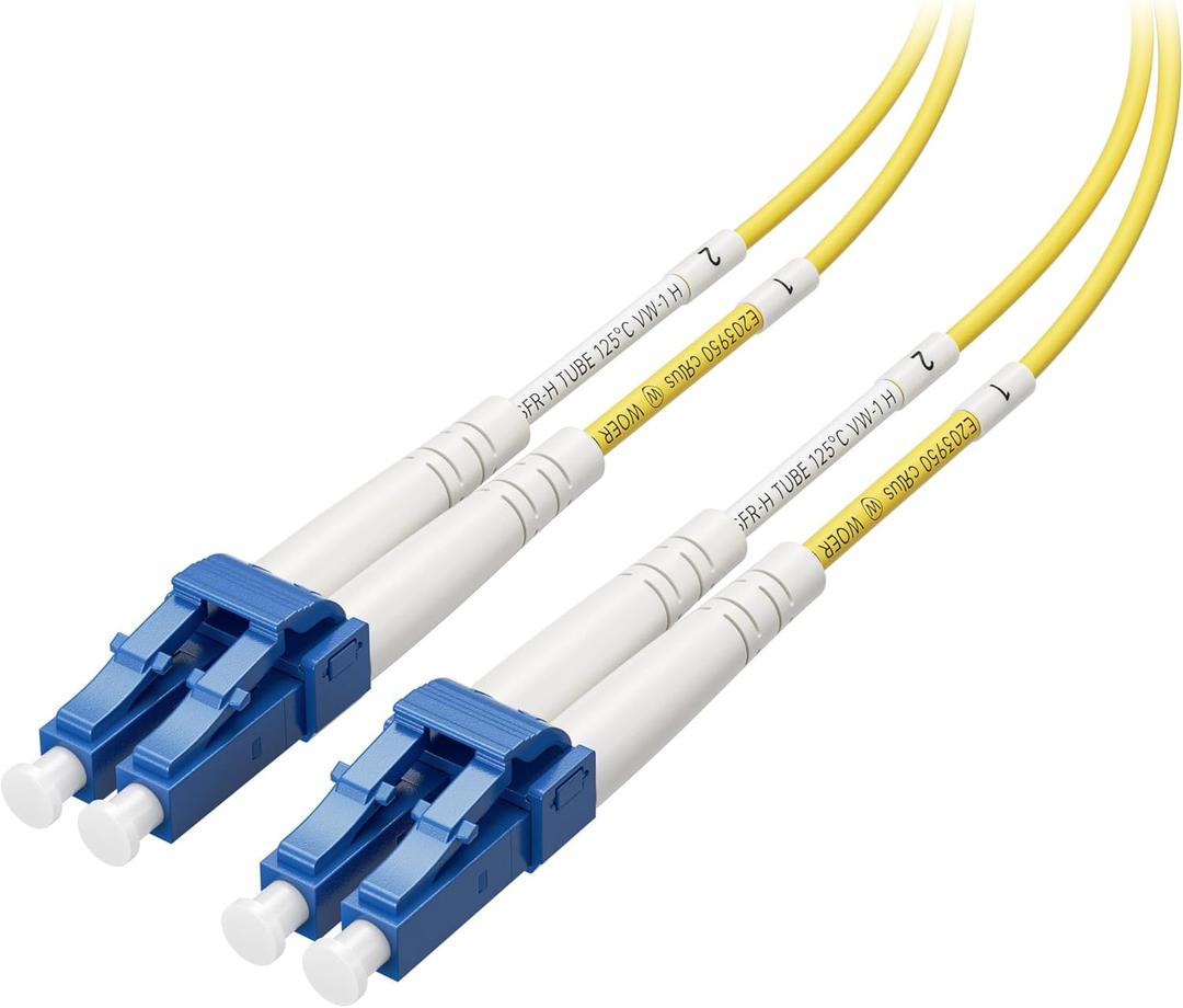 Cable Matters Plenum Rated Duplex OS2 Single Mode Fiber Optic Patch Cable - 3m / 9.8ft, LC to LC UPC 9/125 OFNP OS2 Fiber Optic Cable