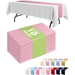 Pureegg Light Pink Plastic Table Runners - 10 Pack, 14'' x 108'', Water Resistant & Disposable Centerpiece Decorations for Table Cloth, Wedding, Birthday, Holiday, Baby Shower, Party, Home Decor