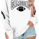 FAYALEQ Game Day Sweatshirts Women Football Sweatshirt Football Rugby Pullovers Casual Game Day Fan Pullover Top (Small, White)