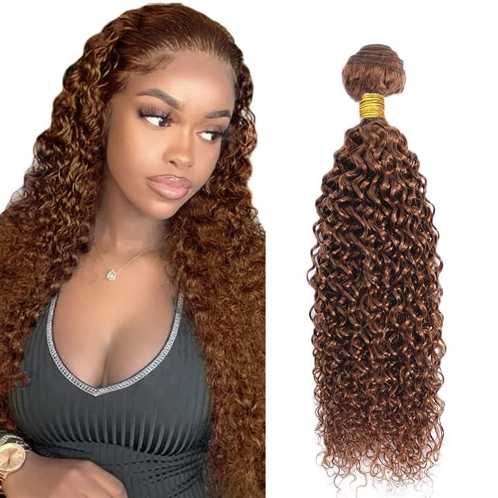 Curly Bundles Human Hair 12 Inch Color #30 Light Brown Single Bundle Human Hair Kinkycurly Weave 100g Per 1 Bundle Virgin Hair Extensions for Black Woman