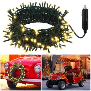 12V Christmas 66 ft 200 LED Car LED String Light Golf Cart Decorations Warm Yellow Light String Waterproof Atmosphere Lighting Kits for Christmas Car Accessories