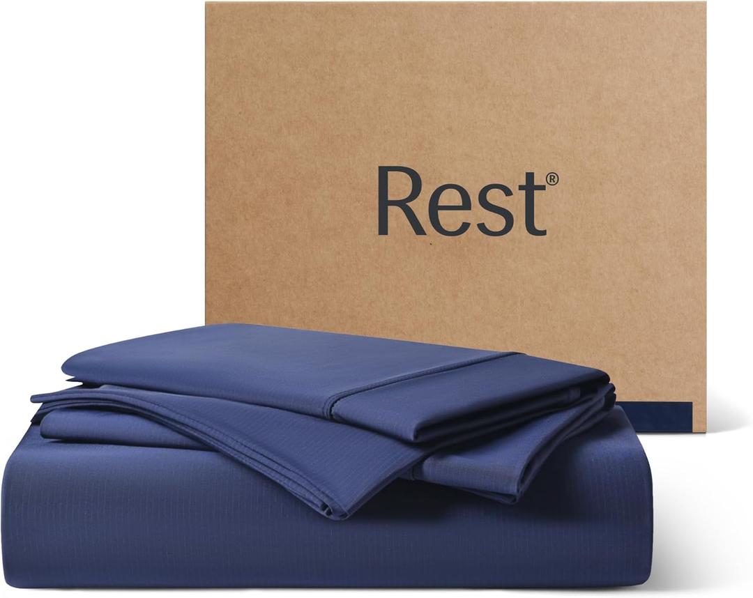 REST® Evercool®+ Starter Sheet Set, Full Size, Blue, Breathable Bed Sheet for Hot Sleeper and Night Sweats, with Pillowcases, Ionic+ Self-Cleaning Silver Yarn for Sensitive Skin, 3PCS No Flat Sheet REST® Evercool®+ Starter Sheet Set, Full Size, Blue, Breathable Bed Sheet for Hot Sleeper and Night Sweats, with Pillowcases, Ionic+ Self-Cleaning Silver Yarn for Sensitive Skin, 3PCS No Flat Sheet