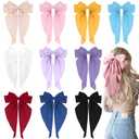 10 PCS Large Hair Ribbon Barrettes with Long Tails for Women & Girls, TOKUFAGU Vintage French Hair Accessories - Bow Clips in 10 Colors (Set A)