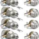 BESTTEN 4 Pack All Keyed Same Exterior Door Knob with Key Lock and Deadbolt, for Entrance and Front Door, Satin Nickel