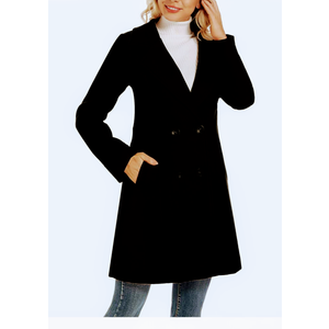 Notch Lapel Double Breasted Wool Blend Coat Outwear Winter Coat Size 2XL