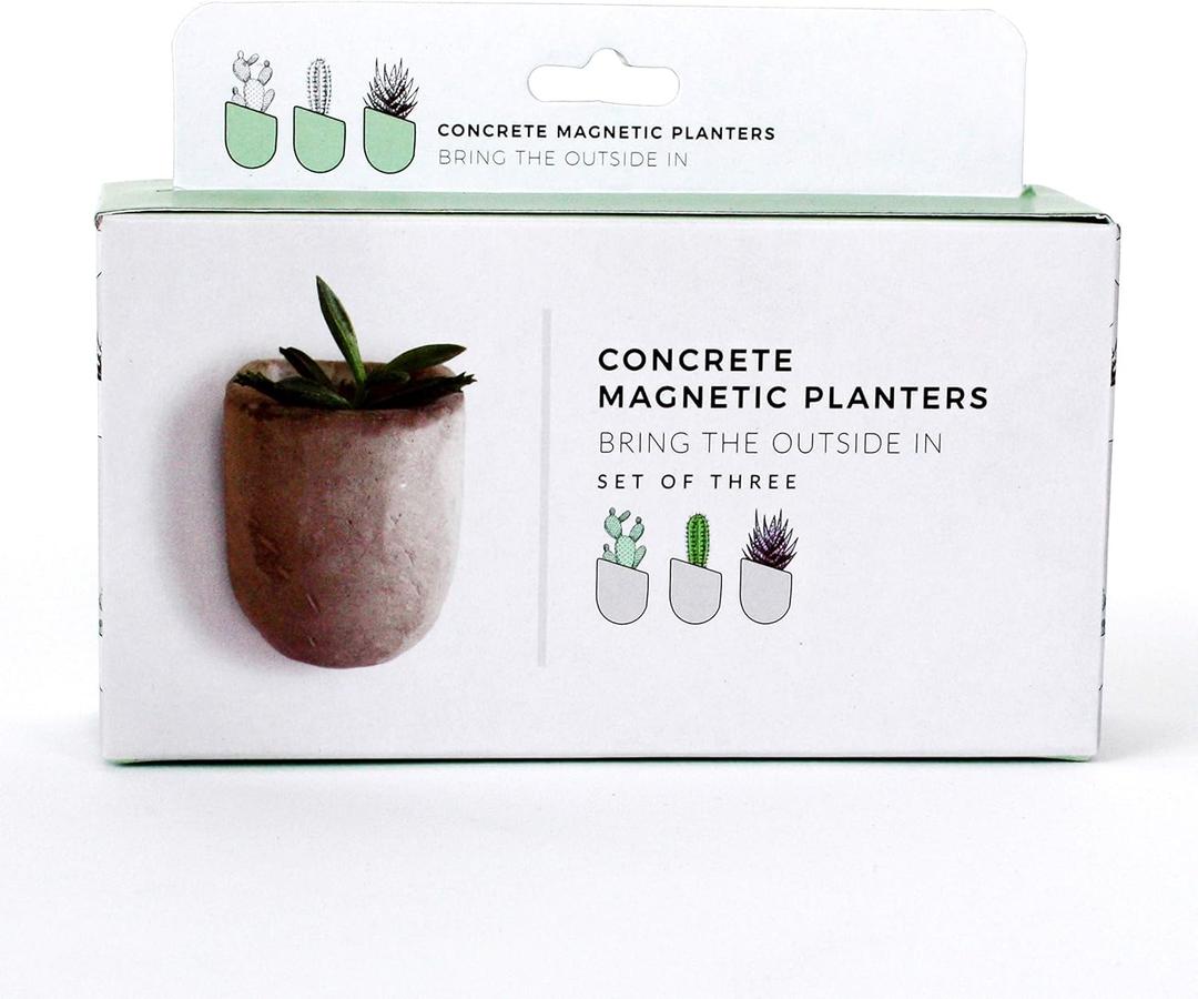 Gift Republic Magnetic Concrete Plant Pots Set of 3 Fridge Planters for Succulents or Small Plants Space-Saving Home Decor & Housewarming Gift Boxed
