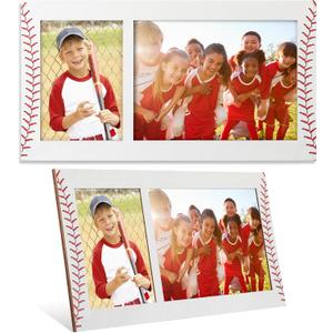 Yuntau 2 Pcs Double Opening Baseball Picture Frame for 3"x5" and 7"x5" Photos Display Wood Baseball Photo Frames Sports Decor Gifts for Team Player Coach Home Tabletop Display