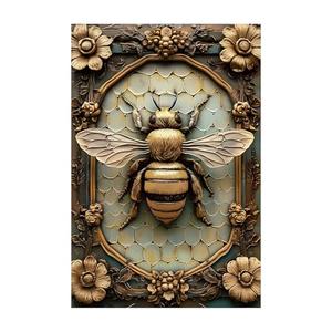Vintage Tin Bee Sign Wall Decor, 2D Flat with 3D Visual Effect, Bee Decorations for Home & Kitchen, Retro Metal Bee Art, 8 x 12 Inches, Unique Bee Gift Idea, Style A