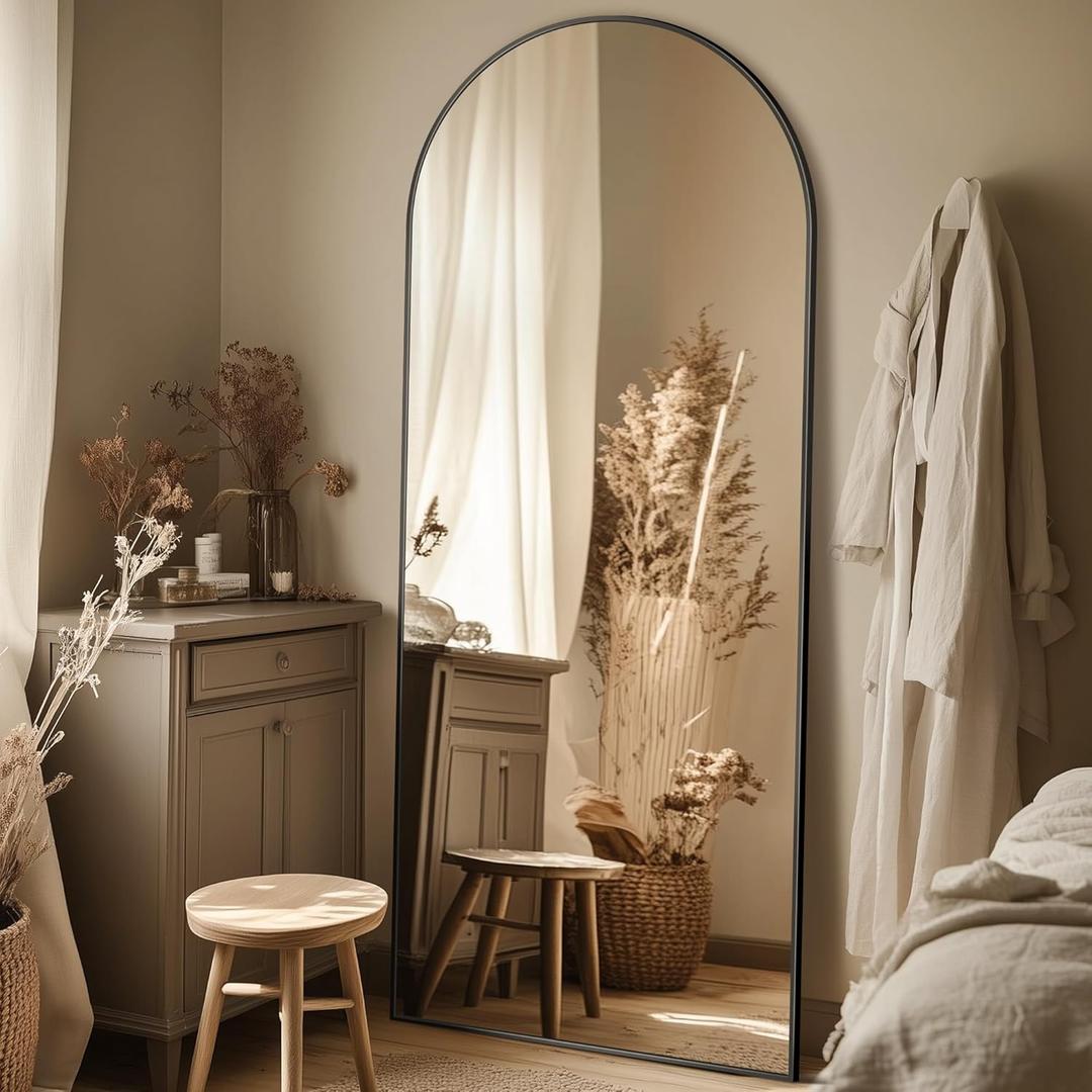 58"x18" Full Length Mirror, Arched Full Body Mirror, Standing Hanging or Leaning Floor Mirror for Bedroom and Living Room, Black