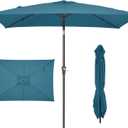 JEAREY 6.5x10 ft Rectangular Patio Umbrellas Rectangle Outdoor Umbrella with Push Button Tilt and Crank, Market Table Umbrella 6 Sturdy Ribs UV Protection for Poolside Garden Backyard Deck, Lake Blue