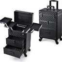 Stagiant Rolling Makeup Case with Drawers Cosmetology Case on Wheels 3 IN 1 Makeup Case 2 Drawers with Foot Stand Spring-release Mechanism Rolling Make Up Organizer for Artist Salon Nail Teach Trunk