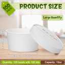Fulmoon 15 oz 100 Pack Paper Containers with Lids Soup Bowl Cup, White