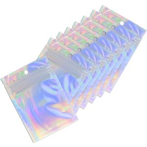 100 Pack Holographic Resealable Plastic Bags for Food Storage, Zipper Bags with Clear Front Window, Packaging Pouch for Small Business (100 Pack, 3.2x5.2 inch)