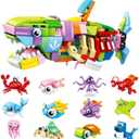 Easter Basket Stuffers Marine Animal Building Blocks Set, 12 in 1 Ocean Creatures Shark Fidget Toys, Party Favors for Kids, Classroom Birthday Gifts for Boys & Girls Easter Egg Fillers(12 Pack)