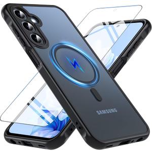 BESINPO Magnetic for Samsung Galaxy A25 5G Case, Military Grade Shockproof Drop Protection with Tempered Glass Screen Protector Slim Bumper Cover Phone Case for Samsung A25 5G (Black)