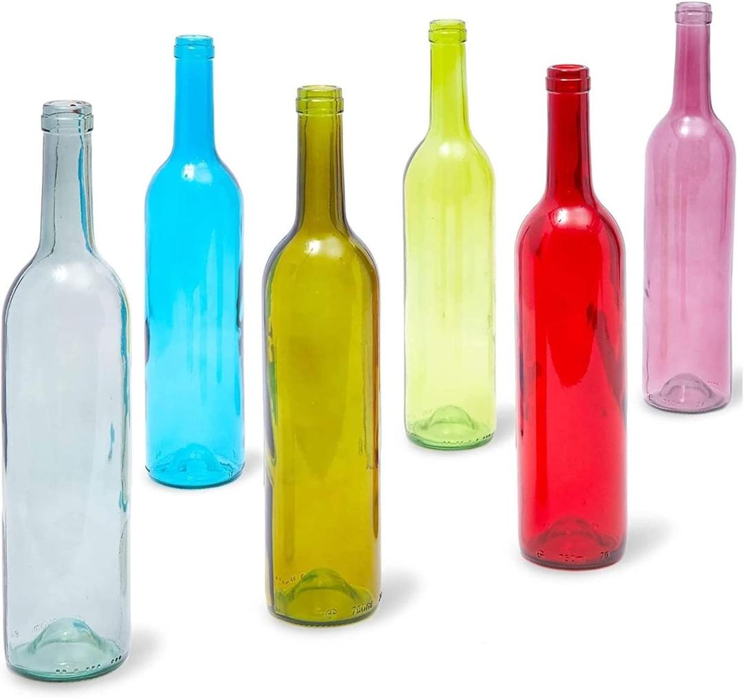 Juvale 6 Pack Decorative Colored Wine Bottles for Home Decor - Empty Glass Colored Bottles in 6 Assorted Colors - 750ml (2.8 x 12.75 In)