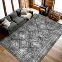MIULEE 8x10 Vintage Washable Area Rugs Living Room Rug Low Pile Boho Farmhouse Floor Mat for Bedroom Dining Room Under Kitchen Table, Non-Slip Stain Resistant Soft Large Carpet for Home Decor, Black