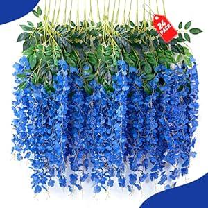 ZEBMOON 24 Pack Royal Blue Wisteria Hanging Flowers, 3.77 Ft Fake Hanging Flowers, Artificial Wisteria Garland Vines for Wedding Room Backdrop Outdoor Patio Garden Decoration ZEBMOON 24 Pack Royal Blue Wisteria Hanging Flowers, 3.77 Ft Fake Hanging Flowers, Artificial Wisteria Garland Vines for Wedding Room Backdrop Outdoor Patio Garden Decoration