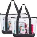 Large Clear Tote Bag, Fashion PVC Shoulder Handbag for Women, Clear Stadium Bag for Security Travel,Shopping,Sports and Work (2 Pack)