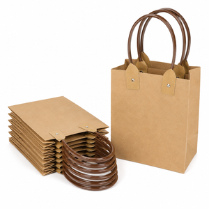 Paper Gift Bags with Brown Plastic Handles, Kraft Shopping Bags for Retail, Party Favors, Gifts and Boutique Packaging