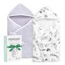 Momcozy Hooded Baby Towel, 2 Pack Bamboo Cotton Bath Towel with Hooded, Large 36 X 36 Inch, Baby Towel Set for Boy or Girl, Infant and Kid, Ink Wash Leaves
