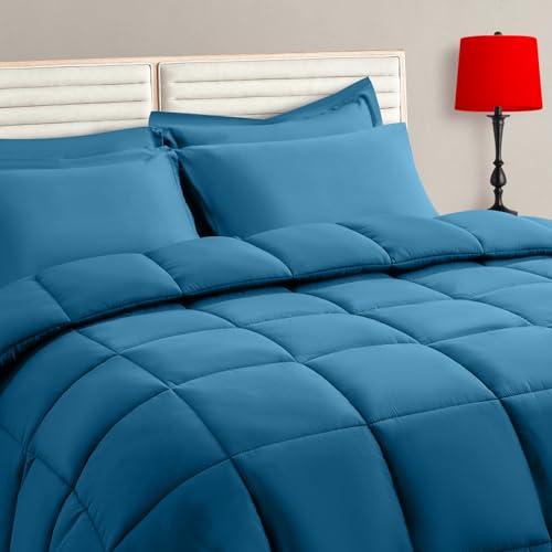 Teal King Comforter Set - 6Pieces, Bed in a Bag Bedding Sets with All Season Soft Quilted Warm Fluffy Comforter, Flat Sheet, Fitted Sheet, 2 Pillowcases
