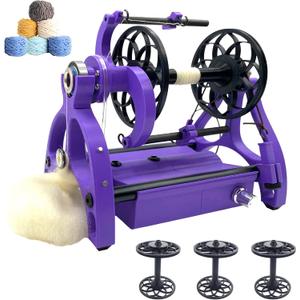 Electric Yarn Spinner Winder Spinning Wheel for Wool with 3 Bobbins, Small Yarn Winder with Forward & Reverse, Free Speed Adjustable (Purple)