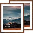 iRahmen 22x28 Poster Frame with 18x24 Mat - Plexiglass Wooden Picture Frames for Photo Wall Gallery Mounting (Dark Brown, Set of 2)
