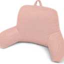 Reading Pillow, Ice Silk Bean Back Support Pillow for Bed Sitting Up, Large Bed Rest Pillow with Arms for Adults,Back Support Pillow for Couch and Chair, Pink