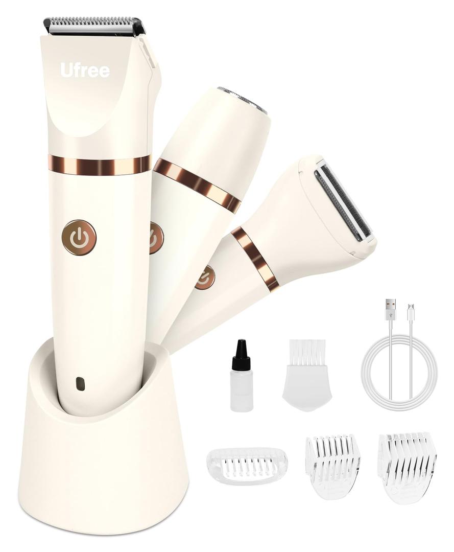 Ufree Bikini Trimmer Electric Razors for Women, Rechargeable Pubic Hair Trimmer Electric Shaver for Legs Body Hair, Bikini Shaver IPX7 Waterproof, White