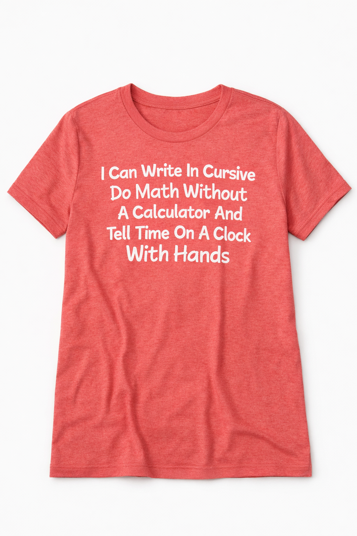 I Can Write In Cursive Do Math Without A Calculator Fun Say T-Shirt, Large