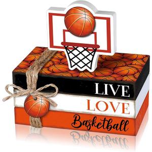5 Pcs Basketball Decoration Farmhouse Wooden Mini Book Stack Sport Ball Party Table Centerpieces Senior Night Basketball Decor for Locker Room Home Bedroom Office Desk Tiered Tray Shelf