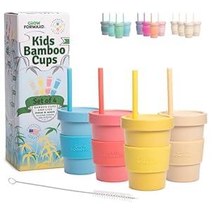 Grow Forward Bamboo Kids Cups with Lids and Straws - 10oz Drinking Cups for Kids with Childproof Twist Lids & Silicone Straws - Eco Friendly, BPA Free, Non Toxic & Dishwasher Safe - Paradise