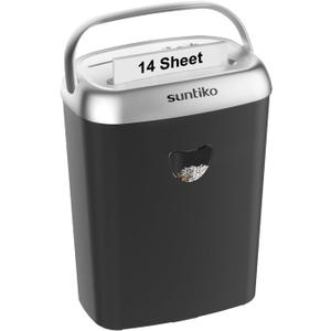 Suntiko 14-Sheet Cross Cut Paper Shredder for Home Office, P-4 High Security Heavy Duty Shredder for Office Use, Jam Proof Paper Shredder with 6.6 Gallon Bin for Credit Card CD Staples, ETL Certified