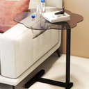 Glass C Table, Clear C Shaped End Table for Couch and Bed, Small Couch Side Tables That Slide Under, C Shaped Tempered Glass Snack Coffee Table for Small Spaces, Flower & Round Shaped(Flower black)